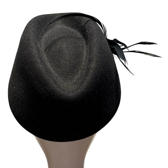 Vintage Morgan Taylor Black Wool Hat Feather Fascinator Made in Italy WPL 8048 - Picture 2 of 7